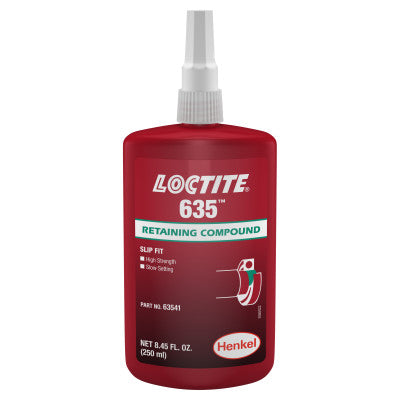 635 Retaining Compound, High Strength/Slow Cure, 250 mL Bottle, Green, 4,000 psi 442-135517