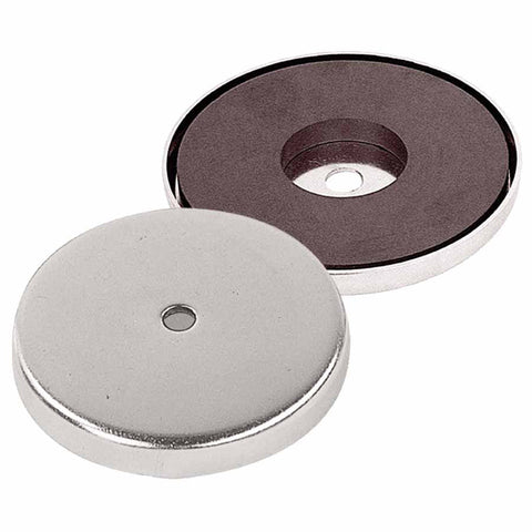 Ceramic Magnet Round Base, Chrome Plated Steel, 25 lb Load Cap, 2.03 in dia 456-07217