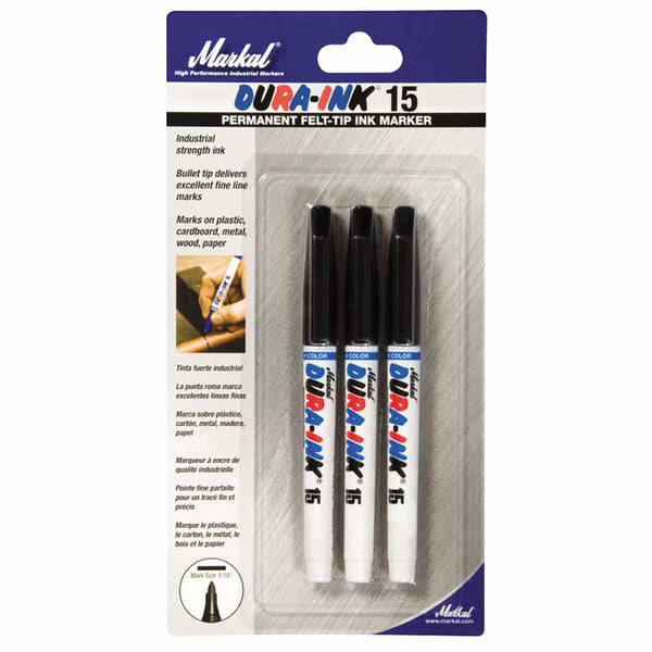 Dura-Ink 15 Marker, Black, 1/16 in, Felt, 3 Card 434-96098