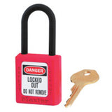 Zenex Thermoplastic Safety Lockout Padlock, 406 Dielectric, 1-1/2 W x 1-3/4 H Body, 1-1/2 in H Shackle, KD, Red 470-406RED