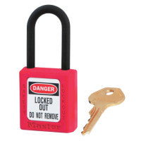 Zenex Thermoplastic Safety Lockout Padlock, 406 Dielectric, 1-1/2 W x 1-3/4 H Body, 1-1/2 in H Shackle, KD, Red 470-406RED