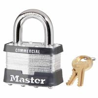 No. 5 Laminated Steel Padlock, 3/8 in dia x 15/16 in W x 1 in H Shackle, Silver/Gray, Keyed Alike, Keyed 0303 470-5KA-0303