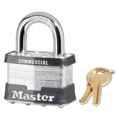 No. 5 Laminated Steel Padlock, 3/8 in dia x 15/16 in W x 1 in H Shackle, Silver/Gray, Keyed Alike, Keyed A383 470-5KA-A383