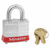 No. 3 Laminated Steel Padlock, 9/32 in dia, 5/8 in W x 3/4 in H Shackle, Silver/Red, Keyed Alike, Keyed 0774 470-3KARED-0774
