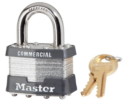 No. 1 Laminated Steel Padlock, 5/16 in dia, 3/4 in W x 15/16 in H Shackle, Silver/Gray, Keyed Different, Keyed Varies 470-1DCOM