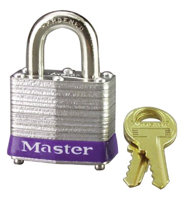 No. 3 Laminated Steel Padlock, 9/32 in dia, 5/8 in W x 3/4 in H Shackle, Silver/Blue, Keyed Different, Varies 470-3D