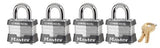 No. 3 Laminated Steel Padlock, 9/32 in dia, 5/8 in W x 3/4 in H Shackle, Silver/Gray, Keyed Alike, Varies 470-3QCOM