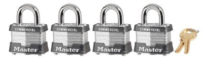 No. 3 Laminated Steel Padlock, 9/32 in dia, 5/8 in W x 3/4 in H Shackle, Silver/Gray, Keyed Alike, Varies 470-3QCOM