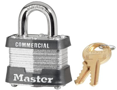 No. 3 Laminated Steel Padlock, 9/32 in dia, 5/8 in W x 2 in H Shackle, Silver/Blue, Keyed Different, Varies 470-3DLH