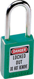Zenex Thermoplastic Safety Lockout Padlock, 410, 1-1/2 W x 1-3/4 H Body, 1-1/2 in H Shackle, KD, Green 470-410GRN