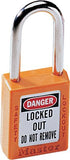 Zenex Thermoplastic Safety Lockout Padlock, 410, 1-1/2 W x 1-3/4 H Body, 1-1/2 in H Shackle, KD, Orange 470-410ORJ