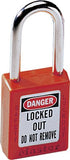 Zenex Thermoplastic Safety Lockout Padlock, 410, 1-1/2 W x 1-3/4 H Body, 1-1/2 in H Shackle, KD, Red 470-410RED