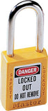 Zenex Thermoplastic Safety Lockout Padlock, 410, 1-1/2 W x 1-3/4 H Body, 1-1/2 in H Shackle, KD, Yellow 470-410YLW