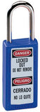 Zenex Thermoplastic Safety Lockout Padlock, 411, 1-1/2 W x 3 H Body, 1-1/2 in H Shackle, KD, Blue 470-411BLU