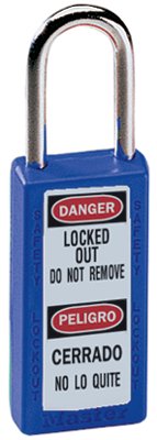 Zenex Thermoplastic Safety Lockout Padlock, 411, 1-1/2 W x 3 H Body, 1-1/2 in H Shackle, KD, Blue 470-411BLU