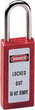Zenex Thermoplastic Safety Lockout Padlock, 411, 1-1/2 W x 3 H Body, 1-1/2 in H Shackle, KD, Red 470-411RED