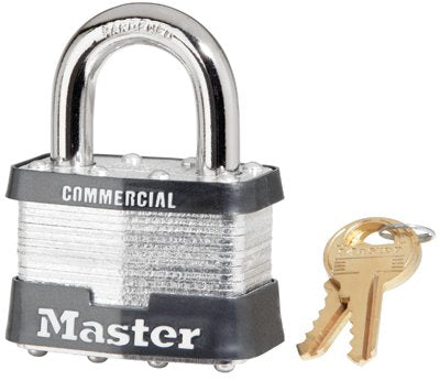 No. 5 Laminated Steel Padlock, 3/8 in dia x 15/16 in W x 1 in H Shackle, Silver/Gray, Keyed Different 470-5DCOM