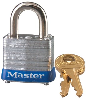 No. 7 Laminated Steel Padlock, 3/16 in dia, 1/2 in W x 9/16 in H Shackle, Silver/Blue, Keyed Different 470-7D