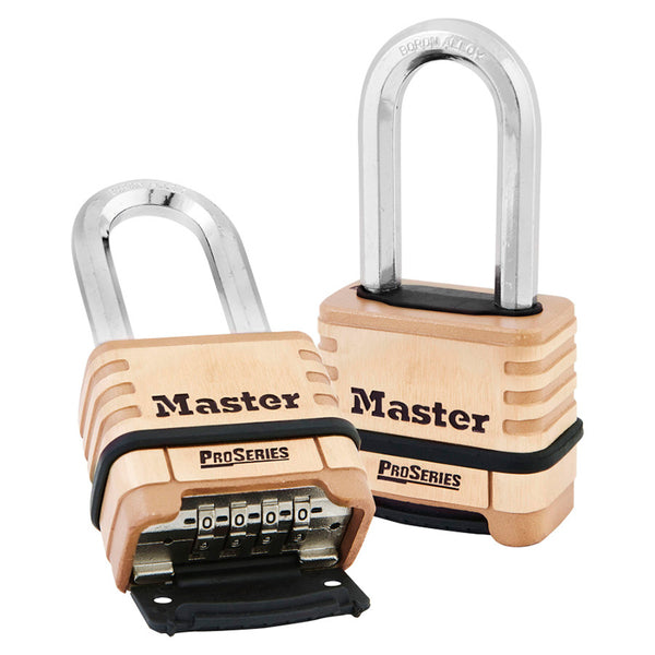 ProSeriesáResettable Combination Padlock, 3/8 in dia x 15/16 in W x 2-1/16 in H Shackle, Brass, Carded 470-1175DLH