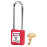 Zenex Thermoplastic Safety Lockout Padlock, 410, 1-1/2 W x 1-3/4 H Body, 3 in H Shackle, KA, Red 470-410KALTRED