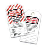Do Not Operate Safety Tags, Spanish/English, 3-1/8 in W, 5-3/4 in H, White/Black/Red 470-497AX