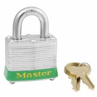 No. 3 Laminated Steel Padlock, 9/32 in dia, 5/8 in W x 2 in H Shackle, Silver/Red, Keyed Different, Varies 470-3LHRED