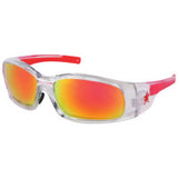 Swagger Safety Glasses, Fire Mirror Lens, Duramass Hard Coat, Clear/Red Frame 135-SR14R