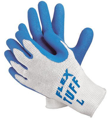 Flex Tuff Latex Dipped Gloves, Large, Blue/White 127-9680L