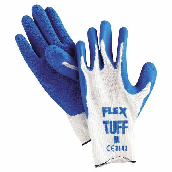 Flex Tuff Latex Dipped Gloves, Medium, Blue/White 127-9680M