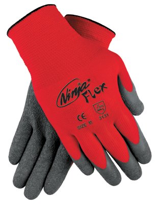 Ninja Flex Palm/Fingertip Latex-Coated Work Gloves, Small, Gray/Red 127-N9680S