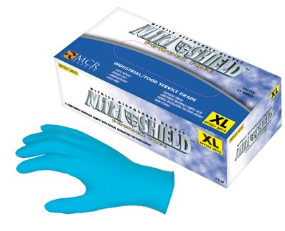 Nitrile Disposable Gloves, NitriShield, Rolled Cuff, Unlined, Large, Blue, 4 mil Thick, Powder Free 127-6015L