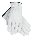 Premium-Grade Leather Driving Gloves, Goatskin, Large, Unlined, Straight Thumb, White 127-3601L