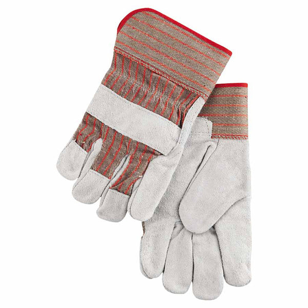 Industrial Standard Shoulder Split Gloves, Large, Leather, Cotton, Gray w/Red Stripes 127-1200
