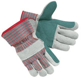 Industrial Standard Shoulder Split Gloves, Large, Double Palm, Leather, Cotton, Gray w/Red Stripes 127-1211J