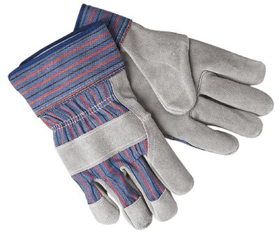 Select Shoulder Split Cow Gloves, Large, B Select Cowhide, Blue w/Red Stripes 127-1311