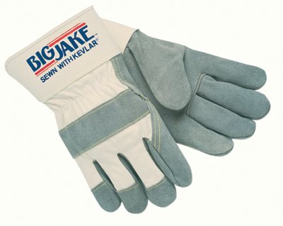 Big Jake Premium A+ Side Leather Single-Palm Work Gloves, Lrg, Chrome/Wh, 2-3/4 in Cuff, Jersey Palm Lining, 1700 127-1700L