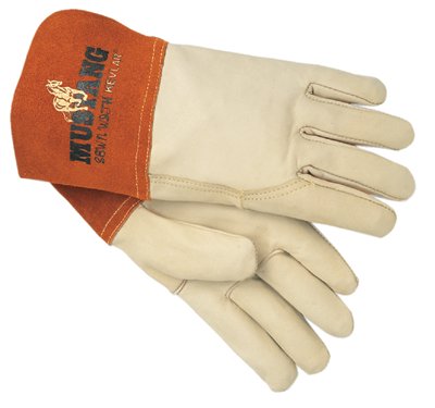 Mustang Premium Top Grain Cowskin Leather Welding Work Gloves, Large, Beige/Russet, Gauntlet Cuff 127-4950L