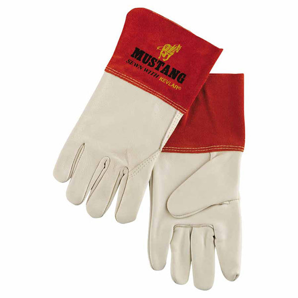 Mustang Premium Top Grain Cowskin Leather Welding Work Gloves, X-Large, Beige/Russet, Gauntlet Cuff 127-4950XL