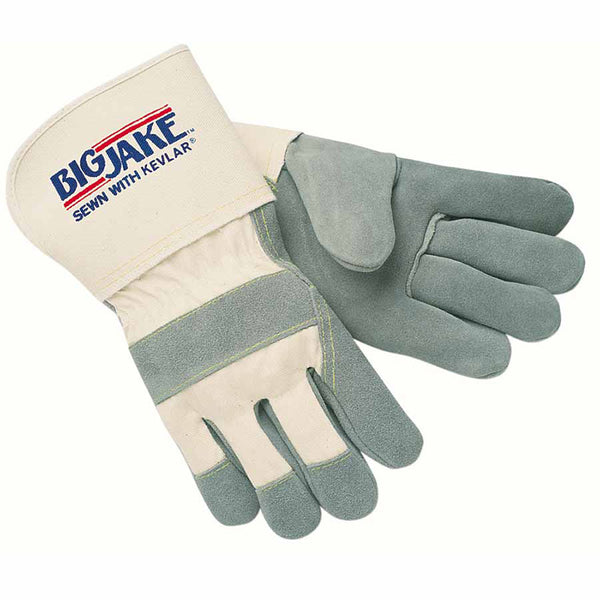 Big Jake Premium A+ Side Leather Single-Palm Work Gloves, Lrg, Chrome/Wh, 4-1/2 in Cuff, Jersey Palm Lining, 1710 127-1710L