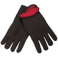 Fleece-Lined Jersey Gloves, Large, Brown/Red 127-7900L