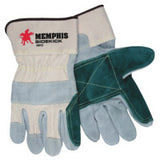 Sidekick Select Side Leather Palm Gloves, Cotton Fleece/DuPont Kevlar Thread/Heavy Canvas, Large, Gray/Green/White 127-16012LN