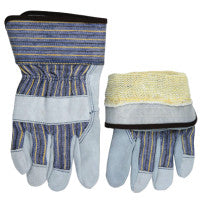 DuPont Kevlar Lined Gloves, Large, Blue/Yellow/Black Striped Fabric/Gray Leather 127-1400KL
