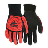 UT1950 UltraTech Impact Level 1 Mechanics Knit Gloves, Large, Hi-Vis Red TPR, Black Coating/Shell 127-UT1950L