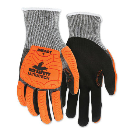 UT1952 UltraTech A4/Cut Level Mechanics Knit Gloves, Small, Hi-Vis Orange TPR, Black Coating, Salt/Pepper Shell 127-UT1952S