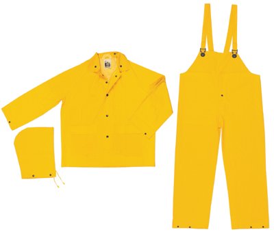 Three-Piece Rain Suit, Jacket/Hood/Bib Pants, 0.35 mm PVC/Poly, Yellow, 2X-Large 611-2003X2