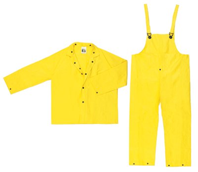 Three-Piece Rain Suit, Jacket/Hood/Pants, 0.28 mm PVC/Nylon, Yellow, 2X-Large 611-3003X2