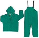 Two-Piece Rain Suit, Jacket w/Hood, Bib Pants, 0.42 mm PVC/Poly, Green, X-Large 611-3882XL