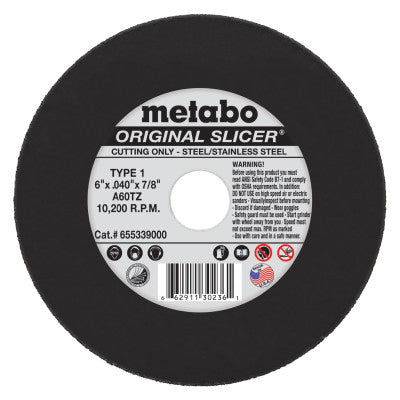 Original Slicer Cutting Wheel, Type 1, 6 in dia, 0.040 in Thick, 60 Grit, Aluminum Oxide 469-655339000