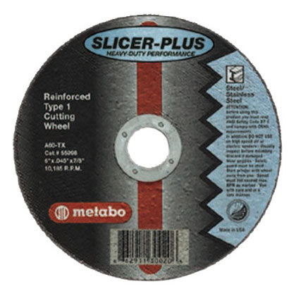Slicer Plus High Performance Cutting Wheel, 6 in dia, 0.045 in Thick, 7/8 in Arbor, Type 1, 60 Grit 469-655998000