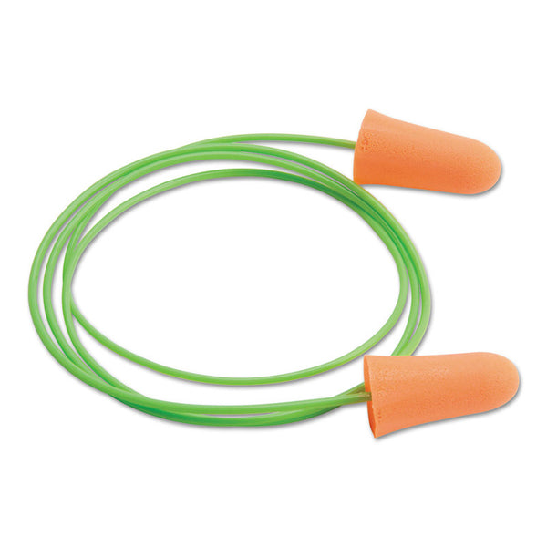 Mellows Foam Ear Plugs, Polyurethane, Bright Orange, Corded 507-6840